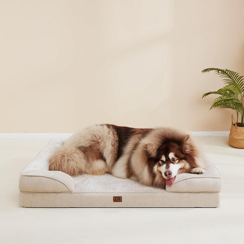 EHEYCIGA Orthopedic Dog Bed for Medium Dogs, Waterproof Memory Foam Couch Bed with Washable Removable Cover, Beige