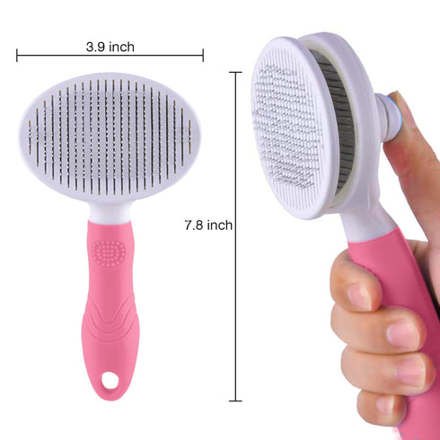 Dog Brush with Release Button - Self-Cleaning Slicker Brush for Grooming, Shedding, Massaging, Pink