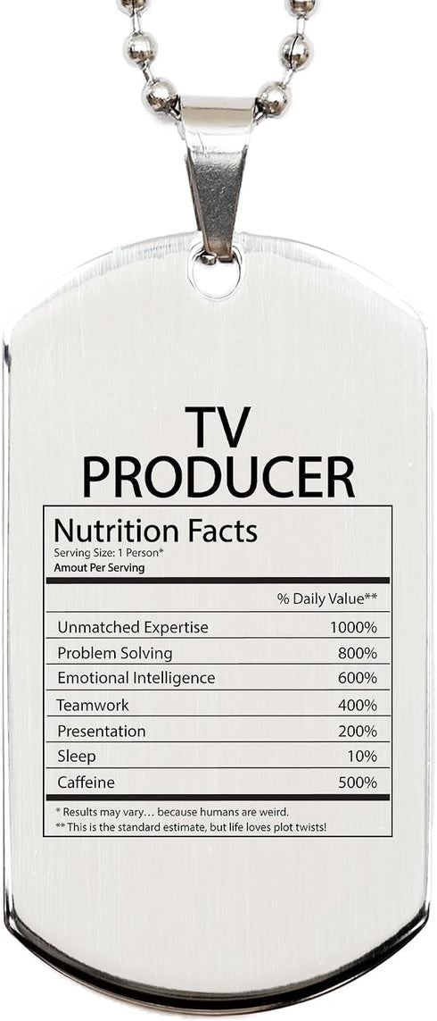 DesiDD Funny TV Producer Gifts - Nutrition Facts Dog Tag Necklace for Coworker