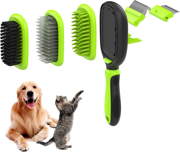Pet Grooming Brush, 5 in 1 Double Sided Detachable Brush for Shedding Long & Short Haired Dogs, Reduces 95% Shedding