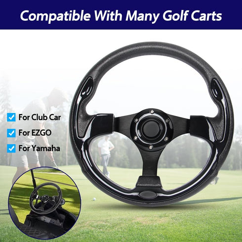 Universal EZGO Steering Wheel with Black Aluminum Frame, Fits Yamaha Club Car DS & Precedent