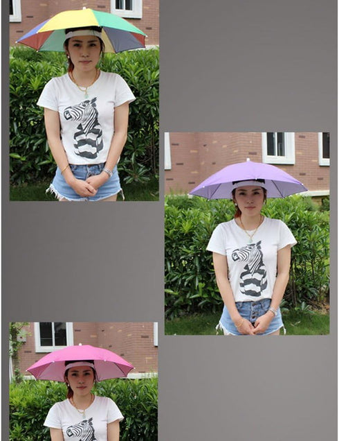 Inoutdoorkit Umbrella Hat - Folding Hands-Free Sunshade for Golf, Traveling, Fishing, Gardening, Beach, Camping, Rose