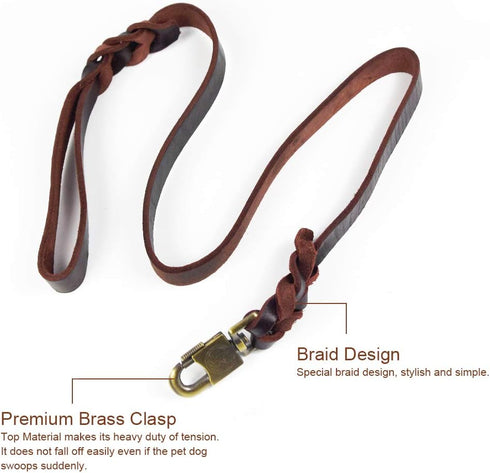 Leather Braided Dog Leash, Water Resistant Heavy Duty Woven Leash for Large, Medium, Small Dog Breeds with Lock Design