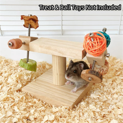 Chinchilla Wooden Spinning Foraging Toy for Hamster Guinea Pig, Wood Interactive Enrichment Toy for Pet Rats Gerbil