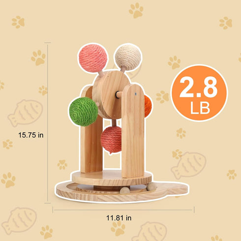 OFFKITSLY Track,2-in-1 Cat Toy Ball Interactive Cat Toy for Indoor Cats,Natural Sisal Ball with Solid Wooden