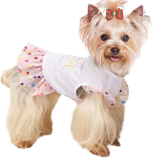 Yikeyo Dog Clothes, Girl Dog Dress for Small Dogs, Puppy Dresses, Sequin Tulle Dress for Birthday Party, Pink, S