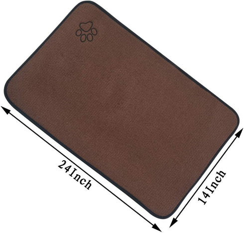 Sinland Microfiber Pet Bowl Food Mat 14 Inch x 24 Inch Brown with Anti-Skid Backing