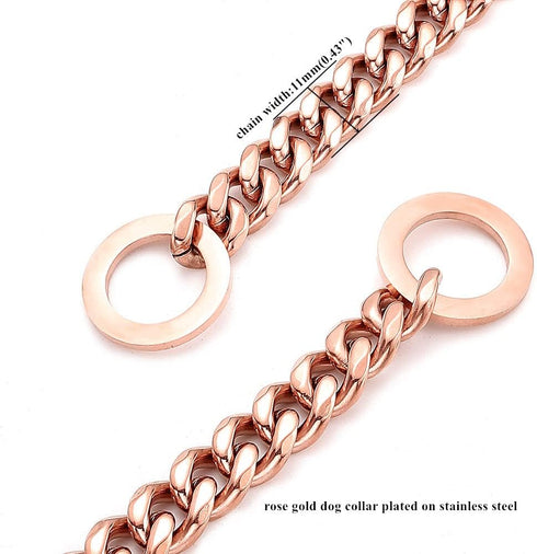 Rose Gold Dog Chain Collar, 11mm/15mm/19mm Stainless Steel Cuban Link for Small Medium Large Dogs (11mm, 14 inch)