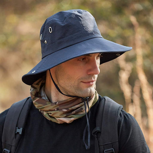YOLAI Mens Breathable Sunscreen Fishing Cap Foldable Bucket Hat Wide Brim Adjustable Buckle Sunshade Sun Hats