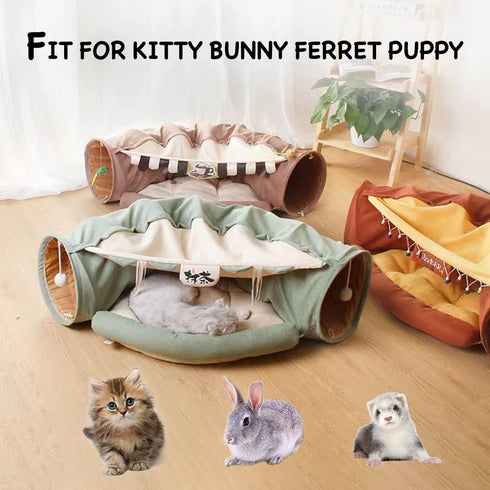 LEFTSTARER 2-in-1 Collapsible Cat Tunnel for Indoor Bed and Hideout - Pet Dog Rabbit Bunny Ferret Tunnel Tubes Toys
