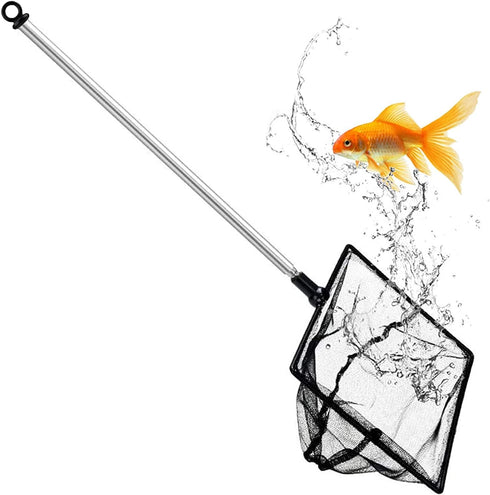 Fine Mesh Fish Net for Fish Tank, 9-24 Inch Stainless Steel Long Handle, Extendable Fishing Net for Pond, Creek (4 inch)