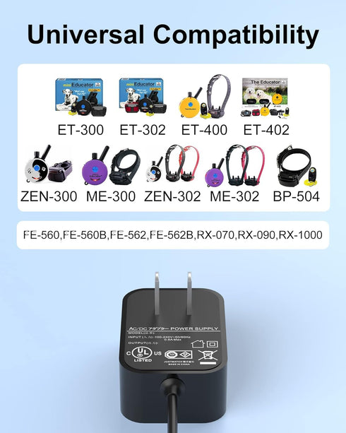 Training Collars Charger, Compatible with Educator Series 300, 400, RX, FOB, and BP-504 Barkless Training Collars