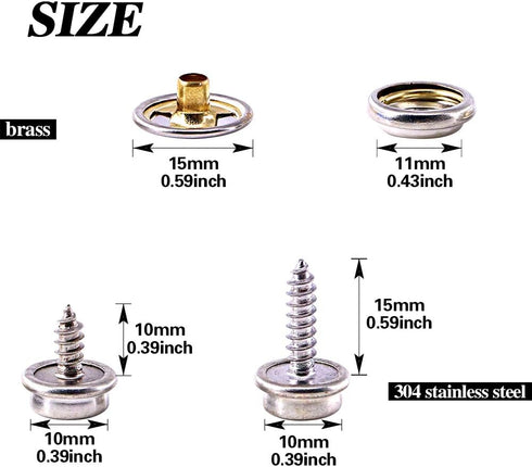 Swpeet 120Pcs Sliver Fastener Screw Snaps With 1Pcs Snap Setting Tool Kit, Stud Snap with 3/8 Inch and 5/8 Inch Stainless Steel Screw, Snap Button Screw-In Studs Pack For Furniture Canvas Fabric Boats by Swpeet