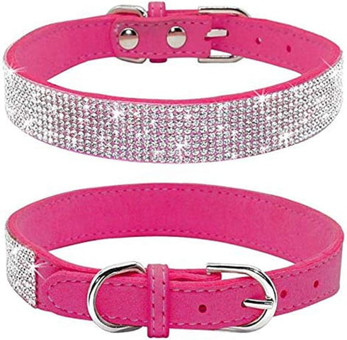 Rhinestone Dog Collar, Cute Dazzling Sparkling Soft Suede Leather Collar for Dogs and Cats, Crystal Diamond Pet Collar