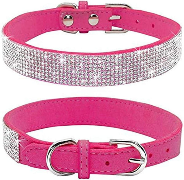 Rhinestone Dog Collar, Cute Dazzling Sparkling Soft Suede Leather Collar for Dogs and Cats, Crystal Diamond Pet Collar