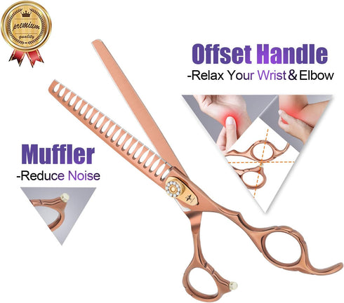 PURPLEBIRD 7 Inch 21-Teeth Chunkers Dog Grooming Scissors, Professional Blunt Tip Trimming Shears for Dogs Cats
