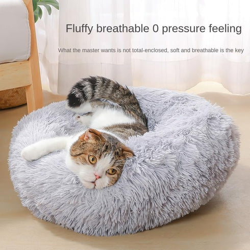 Cat Beds for Indoor Cats, Washable 20/24 inches, Anti Anxiety Round Fluffy Plush Faux Fur Cat Bed for Small Dogs