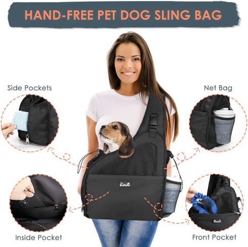 SlowTon Dog Sling Carrier, Hands-Free Papoose for Small Animals Up to 12 lbs, Adjustable Padded Strap, Machine Washable