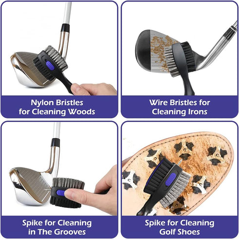 THIODOON 2 Pack Golf Club Brushes and Groove Cleaner with Magnetic Keychain and Oversized Brush Head