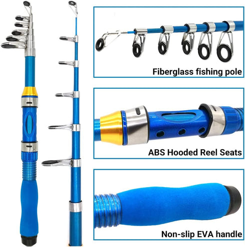 Kids Fishing Rod 1.5M 61Inch Portable Telescopic Fishing Pole and Reel Combos Full Kits for Youth