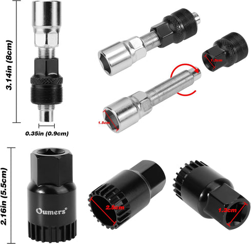 Oumers Bike Crank Puller Tool Set, Bike Bottom Bracket Remover with 17mm, 16mm, 15mm Spanner Wrench