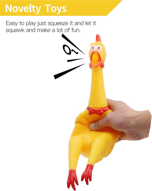 Novelty Place Extra Loud Squawking Rubber Chicken - Large 16” - Yellow Squeaky and Screaming Chicken for Kids or Adults