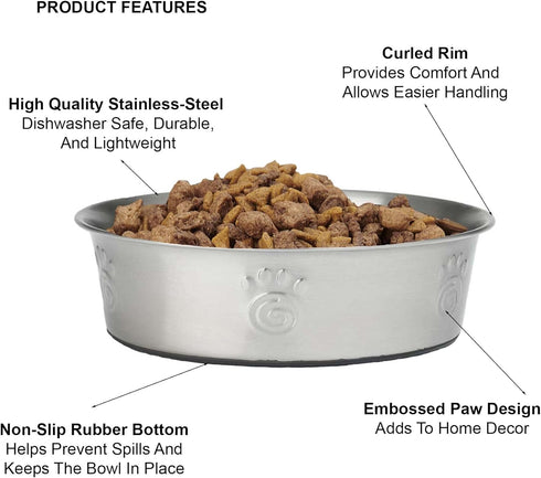 PetRageous 60050 Cayman Classic Non-Skid Stainless Steel Bowl, 12-Cup Capacity, 9.5-Inch Diameter, Metallic
