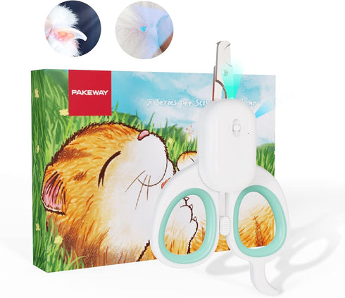 PAKEWAY Cat Nail Clipper with LED & U-V Light, Sharp Angled Blade Grooming Tool for Dogs, Cats, Rabbits