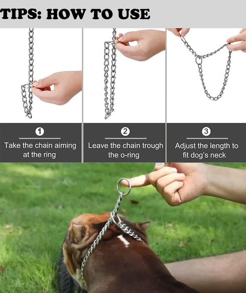 Dog Choke Collar Slip P Chain, Heavy Chain Metal Training Choke Collars, Adjustable for Small Medium Large Dogs