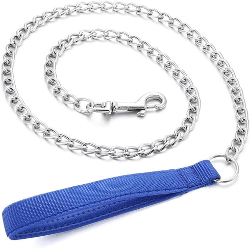 Metal Dog Leash Chew Proof Chain Leash 4ft, 8ft Heavy Duty Sturdy Leash with Red Padded Handle for Medium Large Dogs