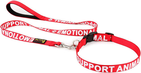 Plutus Pet Emotional Support Animal Leash, 4ft Long, Red, Soft Neoprene Padded Handle, Printed in Large Letters for
