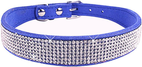Dogs Kingdom Soft Velvet Collar - Bling Rhinestone Studded Adjustable Safety Necklace for Dogs, Dark Blue