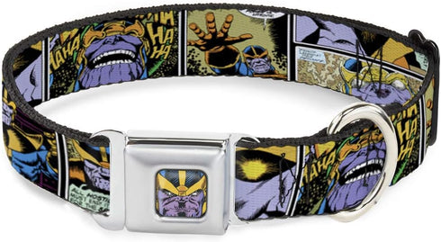 Dog Collar with Thanos Comic Scene Seatbelt Buckle, 1.5 Inch Wide, 13 to 18 Inches, DC-WMC149-WS