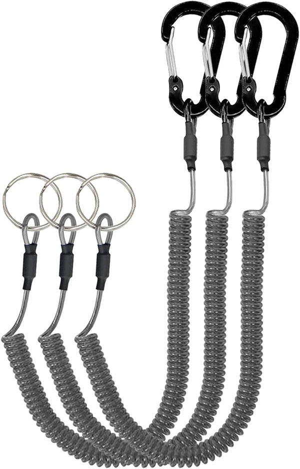Lix&Rix Retractable Safety Coiled Lanyard - Aluminium Alloy Carabiner Clip, Available in Black, Blue, Green, Red,