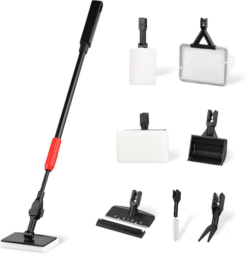 Aquarium Cleaning Tools 7 in 1, Fish Tank Cleaning Kit with Algae Scraper, Long Handle, Fish Net