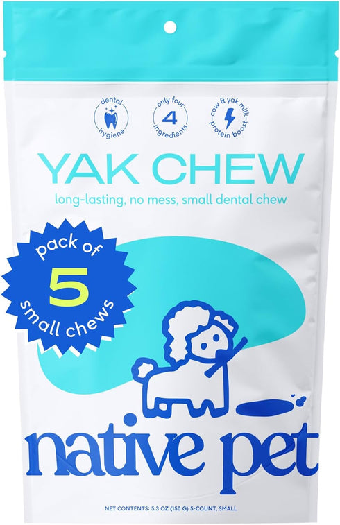 Native Pet Yak Chews (5 Small Chews) - Yak Milk Chews for Puppies & Small Dogs - Puppy Teething Toys