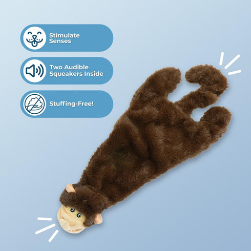 Best Pet Supplies 2-in-1 Stuffless Squeaky Dog Toy - Monkey, Large, Soft Durable Fabric