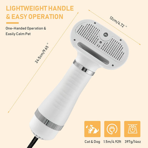 Pet Hair Dryer and Spray Cat Brush, 4 in 1 Steam Comb & Dog Blow Dryer with Water Tank, 3 Heat Settings