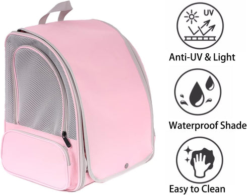 Bird Carrier Backpack with Wooden Stand Perch - Travel Carrier Backpack for Birds in Pink