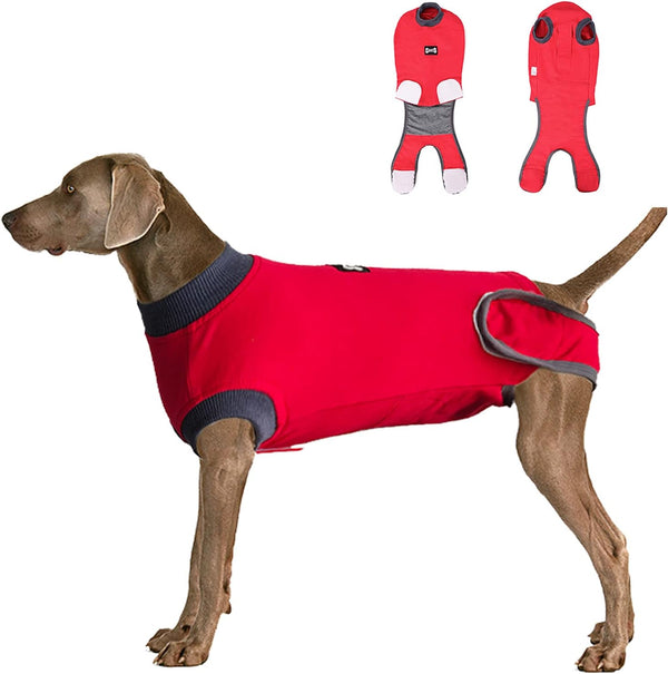 Red L Dog Recovery Suit, After Surgery Cone Alternative for Male & Female Dogs