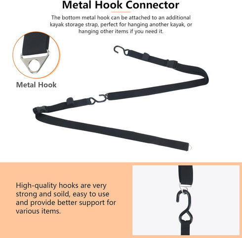 Kayak Storage Strap System with Adjustable Hanging Straps for 1 or 2 Kayaks, Paddle Board, Canoe