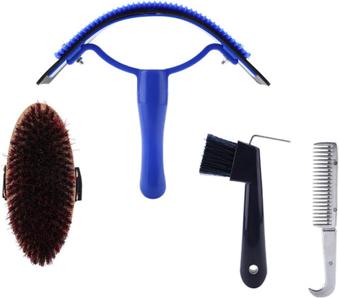 CDQL 10Pcs 5 Horse Grooming Kit - Horse Brushes Kit - Horse Grooming Body Brush Kit Includes Metal Long Handle Comb
