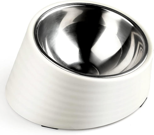 Tilted Angle Dog Bowl, 15° Slanted Stainless Steel Dog Cat Food Bowl with Elevated Detachable Melamine Stand, Medium