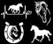 Horse Decal Pack: Large 5" Heartbeat, Galloping, Horseshoe, Detailed Horse Head (White)