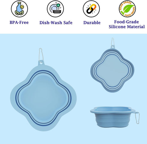 Dog Travel Bowls, Portable Collapsible Slow Feeder for Pets, Foldable Cat Water Dish Bowl (Blue)