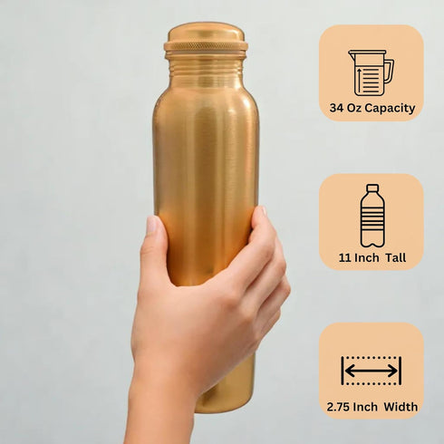 Pure Copper Water Drinking Bottle - Large Handcrafted Ayurvedic Leak Proof 34oz Copper Vessel for Drinking Water