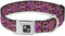Buckle-Down Seatbelt Buckle Dog Collar - Large Cute Skulls w/Paisley Purple/Pink/Green, 1" Wide, Fits 15-26" Neck