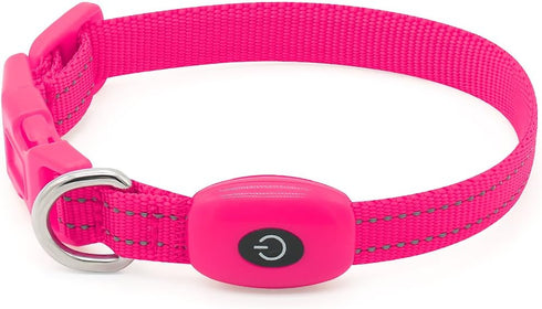 BSEEN LED Dog Collar Light - USB Rechargeable Glow in The Dark Puppy Collar, Light Up Dog Collars for Small Dogs, Safety Dog Lights for Night Walking (Pink, XS)