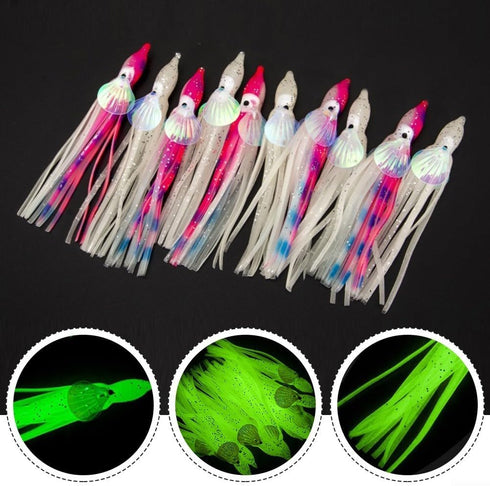 generic Set (10pack, 6/10cm) Trout(10cm Luminous Squid & Octopus Skirt Baits Soft Plastic Fishing Lures Octopus Lures