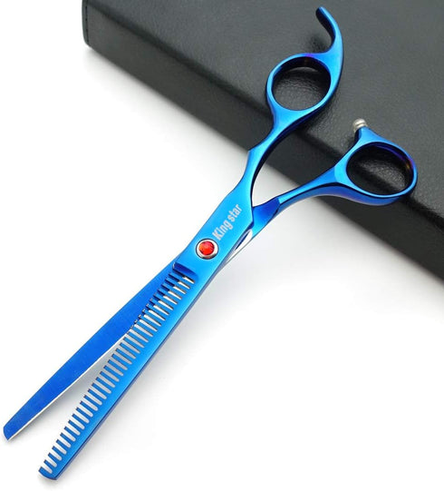 7.0in Titanium Professional Pet Grooming Scissors Set, 3pcs Straight & Thinning & Curved for Dog Grooming